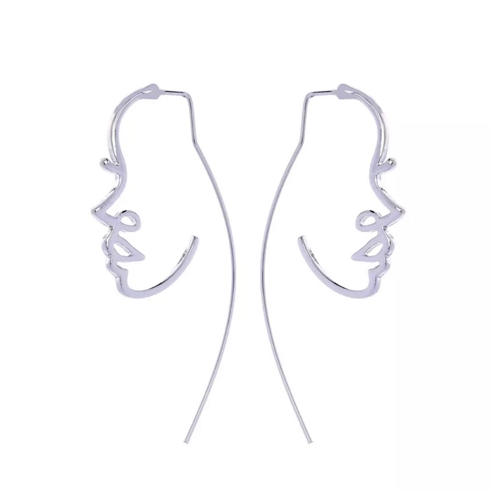 Silver Hollow Face Design Earrings - Picture 5 of 6